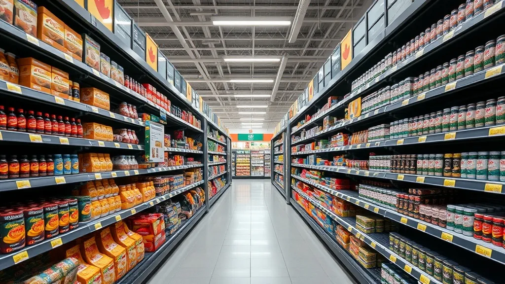 Interior of a modern Canadian supermarket aisle with organiz